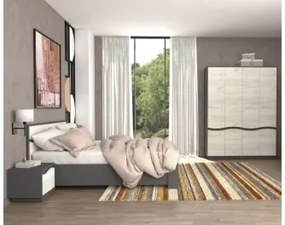 Dormitor Geneva Gri, Dulap 4 Usi + Pat + 2 Noptiere