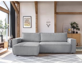 Colțar gri deschis extensibil cu tapițerie din catifea reiată (cu colț variabil) Nihad – Bobochic Paris