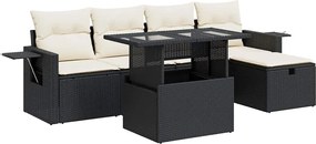 vidaXL Set mobilier de grădină cu perne, 6 piese, negru, poliratan