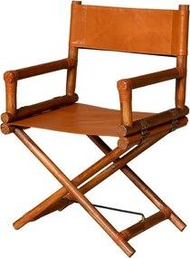 Scaun de dining pliabil din piele camel și lemn de tec cu finisaj natural, 92×58×46 cm, înălțime șezut 52 cm, „Explorer"