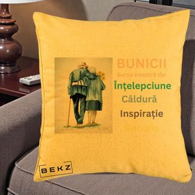 Cadou pentru Bunici - Perna Personalizata Bunicii Sursa Intelepciune Caldura Acuarela, 40x40 cm, Galben, Husa Detasabila, Perna Inclusa, BEKZ®