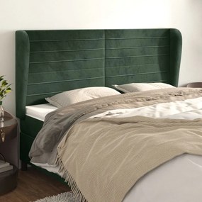 3118159 vidaXL Tăblie pat cu aripioare verde închis 183x23x118/128 cm catifea