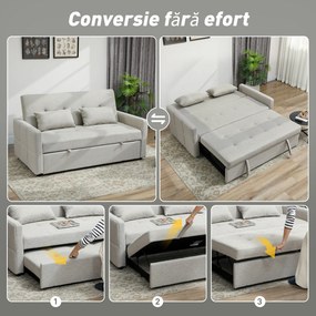 HOMCOM Canapea Pat cu Design Extensibil Clic Clac pentru 2 Locuri - Gri Deschis | Aosom Romania