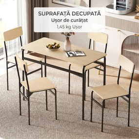 HOMCOM Set de Masă Rectangulară și 4 Scaune, Negru și Culoare Lemn | Aosom Romania