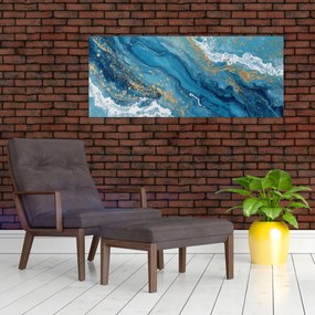 Tablou - Marmură bleu cu aur II. (120x50 cm)