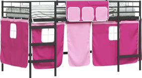 vidaXL Cadru de Pat Pe Două Niveluri pentru Copii cu Cortine