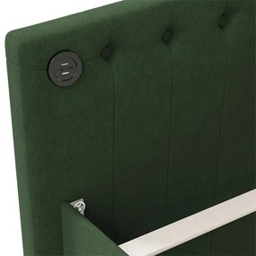 Pat de zi cu saltea, verde inchis, 90x200 cm, textil, USB Verde inchis