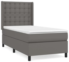 3132481 vidaXL Pat box spring cu saltea, gri, 90x200 cm, piele ecologică