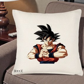 Perna Personalizata Dragon Ball Goku Portret Serios, 40x40 cm, Crem Reliefat, Husa Detasabila, Perna Inclusa, BEKZ®