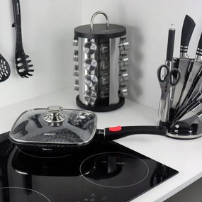 Resigilat: Tigaie grill cu capac si maner detasabil Kinghoff KH 1511, 28 cm, Acoperire marmorată, Inductie, Negru