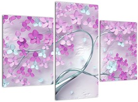 Tablouri cu flori pe trunchi argintiu - abstract (90x60 cm)