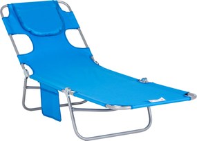 Outsunny Șezlong de grădină, fotoliu cu deschidere căptușită pentru față, șezlong de masaj pentru exterior, buzunar lateral, material textil, metal, Albastru | Aosom Romania