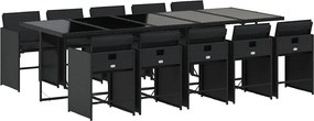 vidaXL Set mobilier de exterior cu perne, 11 piese, negru, poliratan