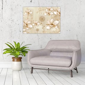 Tablou pe sticlă - Compoziție flori aurii (70x50 cm)