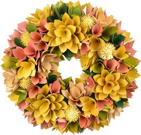 Coroniță din flori din lemn 30 cm, culoare muștar