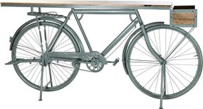 Consolă vintage tip bar din metal verde salvie antichizat și lemn de mango, „Bycicle"