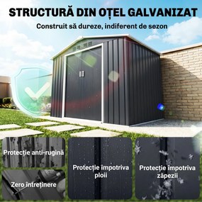 Outsunny Magazie de grădină metalică 2,77 m², 213 x 130 x 185 cm cu fundație, uși culisante, gri închis | Aosom Romania