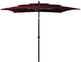 Umbrela de soare 3 niveluri stalp aluminiu rosu bordo 2,5x2,5 m