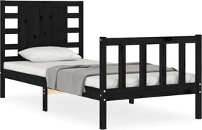 vidaXL Cadru de pat cu tăblie Small Single, negru, lemn masiv