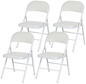 HOMCOM Set de 4 scaune pliante, scaune portabile de birou, picioare din metal, faltstuhl pentru birou, recepție, sala de așteptare, piele ecologică, alb | Aosom Romania