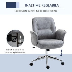 Vinsetto Scaun de Birou Ergonomic cu Înaltime Ajustabilă și Funcție de Balansoar cu Tapițerie din Microfibră, 67x69x92-102 cm, Gri  | Aosom Romania