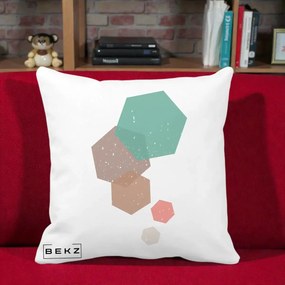 Perna Decorativa Geometric Hexagoane Pastel, 40x40 cm, Alba Mata, Husa Detasabila, Perna Inclusa, BEKZ®