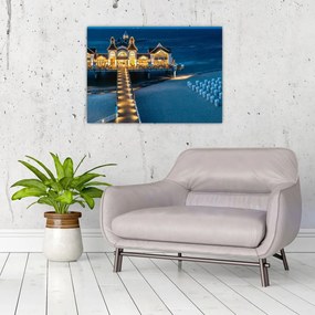 Tablou pe sticlă - hotel pe plajă (70x50 cm)