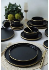 Set de veselă 20 piese — negru/auriu, din ceramică stoneware