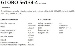 Lustra cu 4 spoturi design modern Alaska crom, transparent