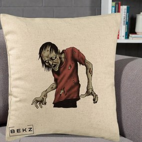 Perna Decorativa Halloween Zombie Infricosator, 40x40 cm, Bej, Husa Detasabila, Perna Inclusa, BEKZ®