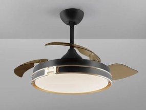 Lustra LED cu Ventilator si telecomanda, lame retractabile HERON negru/auriu