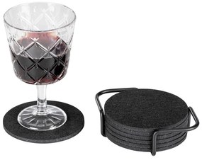 Suporturi de pahare negre în set de 8 cu suport - Wenko