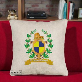 Perna Personalizata FC United Ploiesti 1906 Fotbal, 40x40 cm, Bej Canapea, Husa Detasabila, Perna Inclusa, BEKZ®