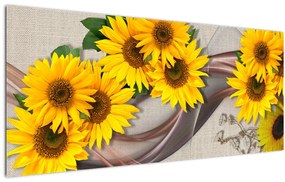 Tablou - Flori strălucitoare de floare soarelui (120x50 cm)