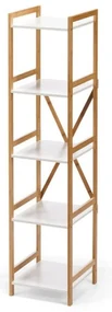 Etajeră îngustă cu 4 nivele, cu structură din bambus Bonami Essentials Lora, alb