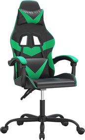 vidaXL Scaun de gaming pivotant, negru și verde, piele ecologică