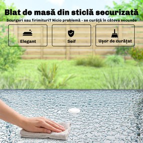 Outsunny Set Dining de Grădină 8 Piese cu Umbrelă, Mobilier de Exterior cu 6 Scaune Pliabile, Masă din Sticlă Temperată și Umbrelă pentru Terasă, Negru | Aosom Romania