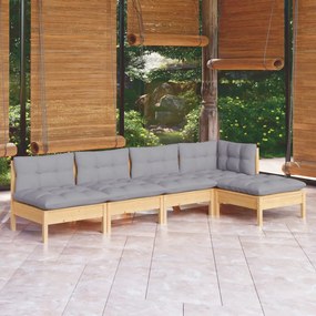 3096333 vidaXL Set mobilier grădină cu perne gri, 5 piese, lemn masiv de pin