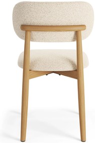 MAZZONI EXPORT ALDO Crem (material Monza 90)/cadru stejar lăcuit - SCAUN DIN LEMN BOUCLÉ PENTRU SALON SUFRAGERIE BUCĂTĂRIE RETRO