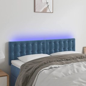 3122098 vidaXL Tăblie de pat cu LED, albastru închis, 144x5x78/88 cm, catifea