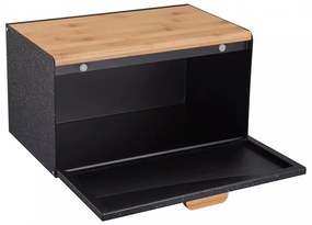 Cutie pentru paine Klausberg KB 7464, 35.5 cm, Otel, Bambus, Capac superior si frontal, Negru/Maro