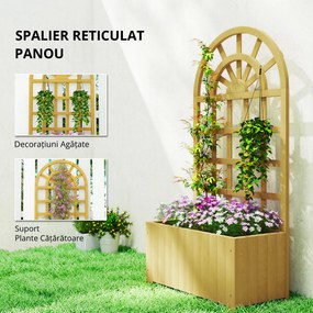 Outsunny Jardinieră cu spalier din lemn cu drenaj pentru cultivare legume, flori, ierburi aromatice 60x30x120 cm natural | Aosom Romania