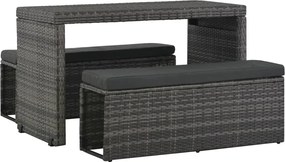 vidaXL Set mobilier de exterior cu perne, 3 piese, gri, poliratan