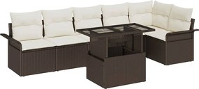 vidaXL Set de canapele pentru grădină cu pernă 7 pcs Maro Rattan poli