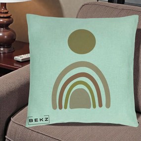 Perna Decorativa Boho Rainbow Sun, 40x40 cm, Verde Menta, Husa Detasabila, Perna Inclusa, BEKZ®
