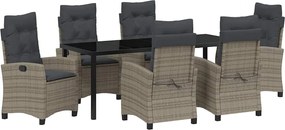 vidaXL Set de masă pentru grădină cu pernă 7 pcs Gri poliratan