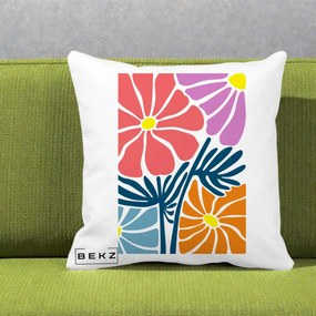 Perna Decorativa Flori Grafice Roz-Orange-Albastru, 40x40 cm, Alba Mata, Husa Detasabila, Perna Inclusa, BEKZ®