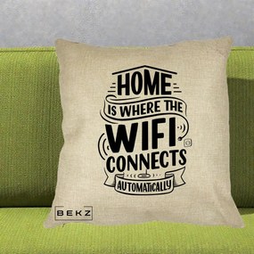 Perna Decorativa Home Is Where WiFi Connects, 40x40 cm, Crem, Husa Detasabila, Perna Inclusa, BEKZ®