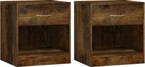 vidaXL Noptiere cu sertar, 2 buc., stejar fumuriu