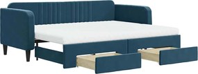 vidaXL Pat de zi cu extensie și sertare, albastru, 80x200 cm, catifea